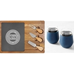 PS301 • 13 3/4" x 9 3/4" Cheese Set w/ 3 Tools and Wine Tumblers