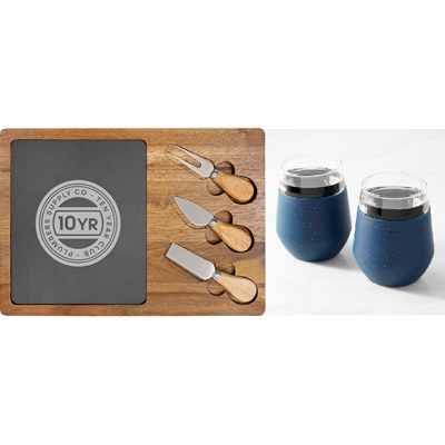 PS301 • 13 3/4" x 9 3/4" Cheese Set w/ 3 Tools and Wine Tumblers